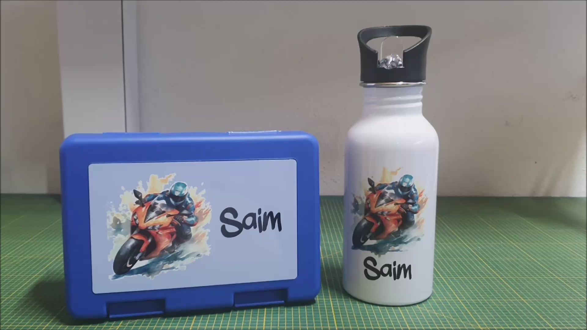 Brotzeitbox mit Trinkflasche | Personalisierbar Motorrad Einschulung