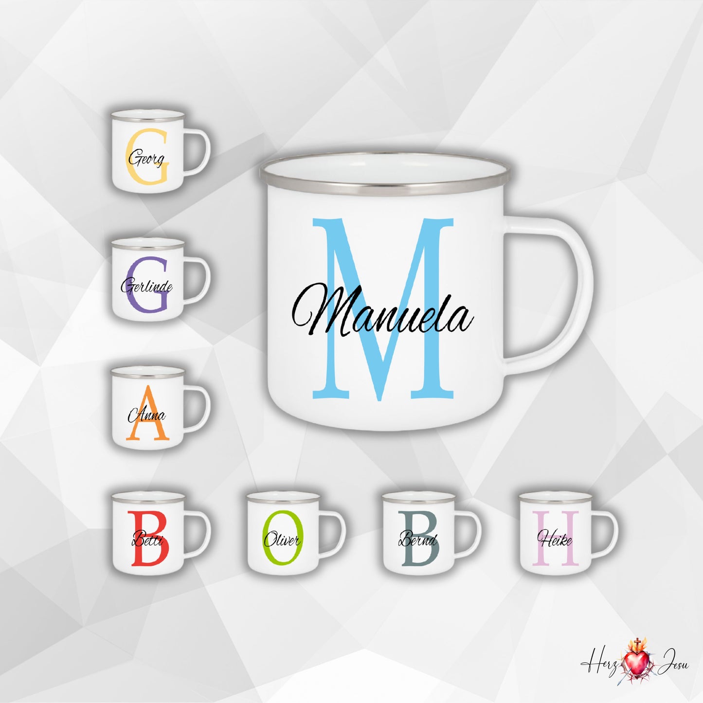 Personalisierte Emaille Tasse mit Namen Edelstahl Tasse_006H