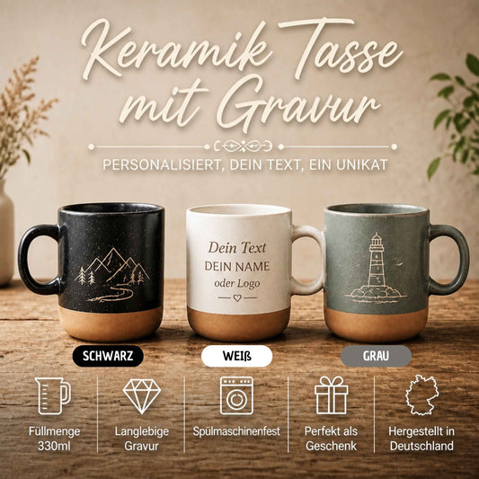 Personalisierte Tasse mit Gravur – Keramiktasse mit Name, Logo oder Wunschtext | Lasergravur Geschenkidee_001LC