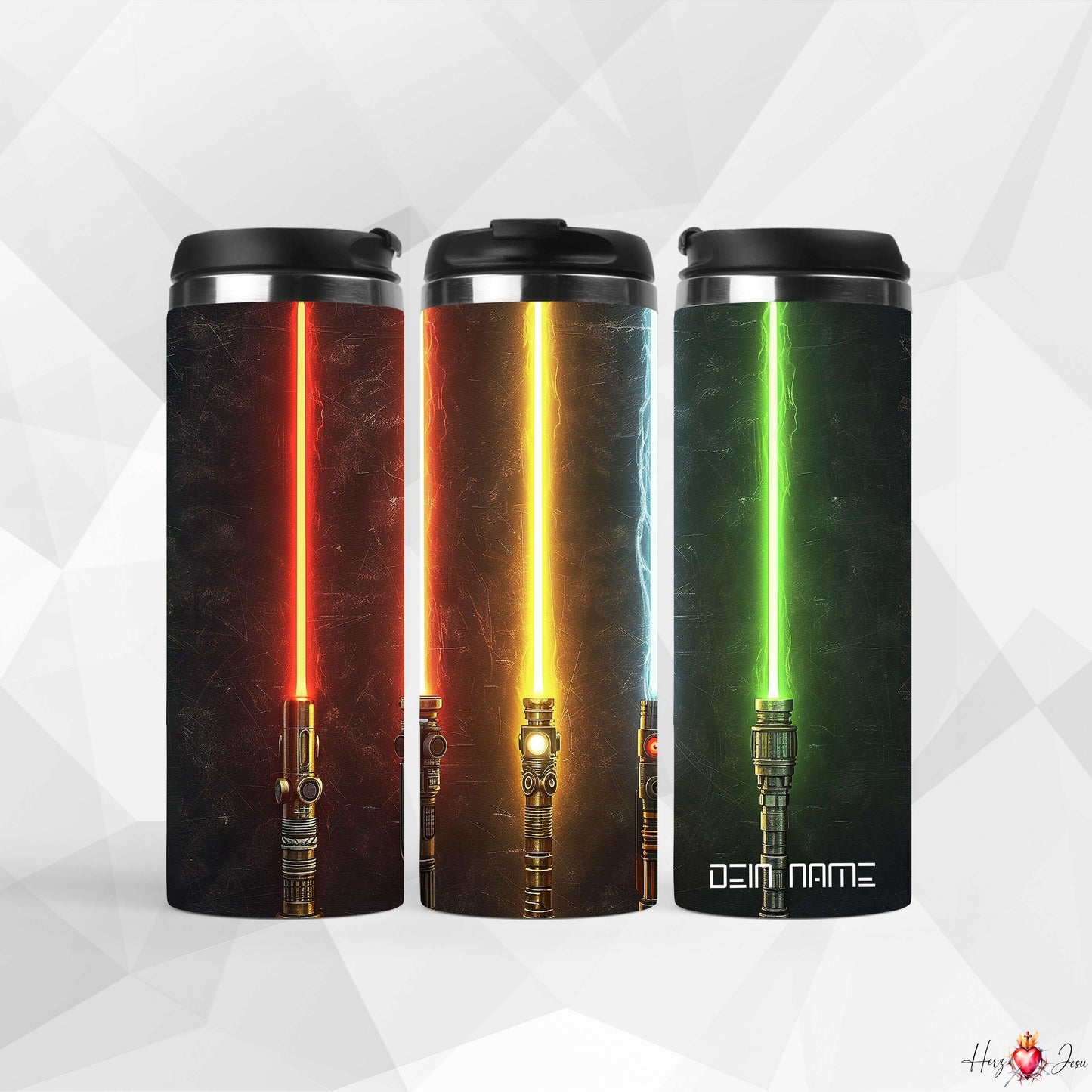 Personalisierter Kaffeebecher mit Namen, Lichtschwert, Starwars