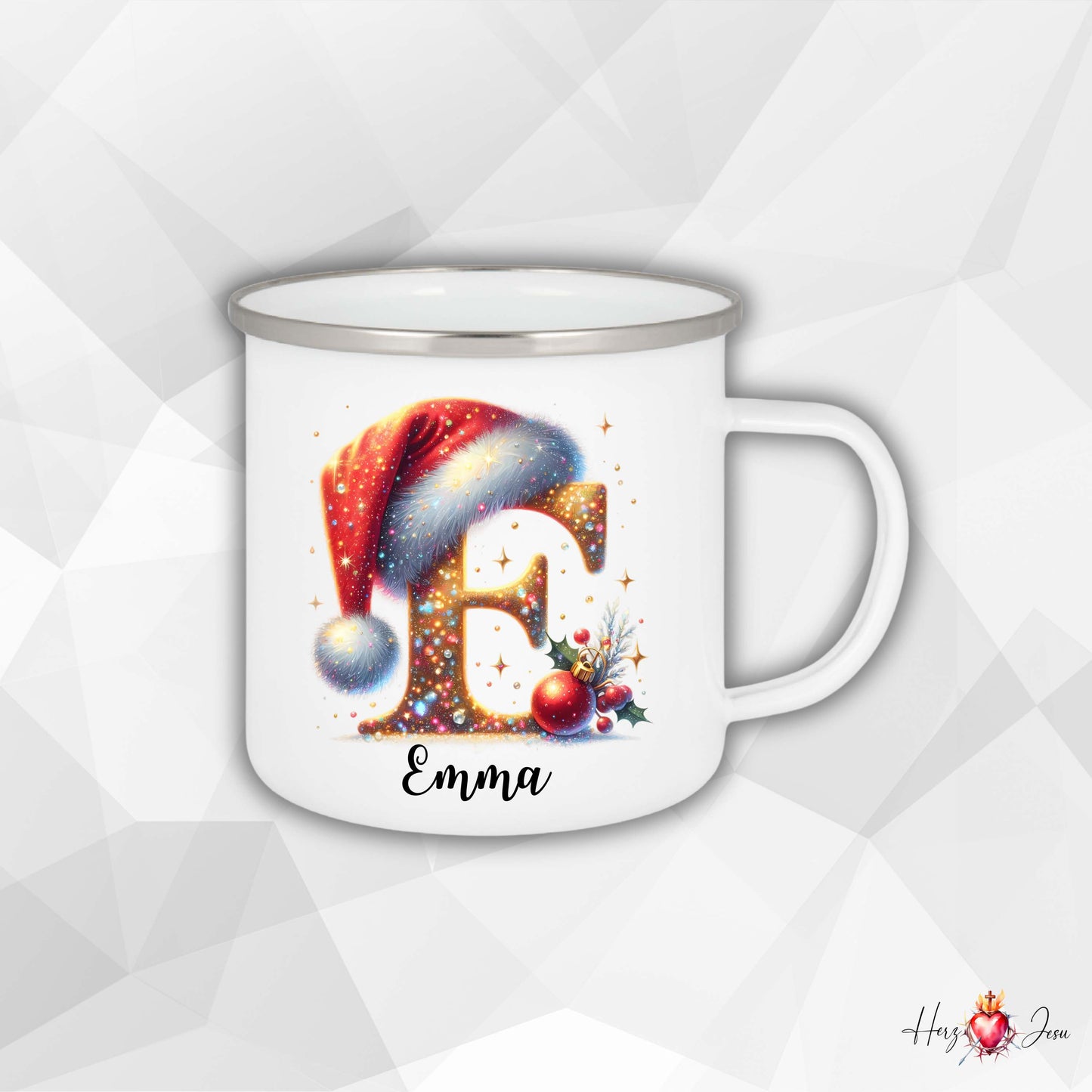 Personalisierte Emaille Tasse mit Namen Edelstahl Tasse Weihnachtstasse personalisiert Buchstaben Design als Geschenkidee_0027H