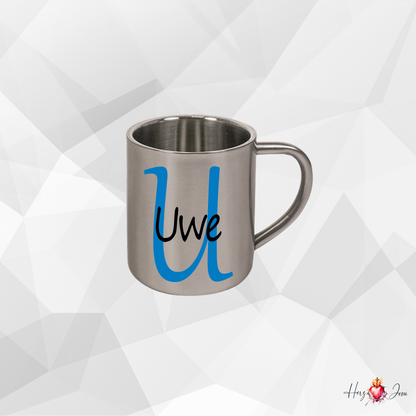 Personalisierte Edelstahl Tasse mit Namen Kaffeetasse Geschenkidee Camping Outdoor_004K