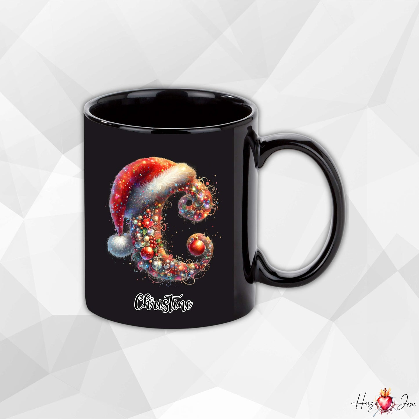 Personalisierte schwarze Keramik Weihnachtstasse mit deinem Namen Weihnachtsgeschenk_0095T