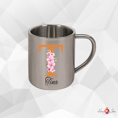 Personalisierte Edelstahl Tasse mit Namen Kaffeetasse Geschenkidee Camping Outdoor_013K