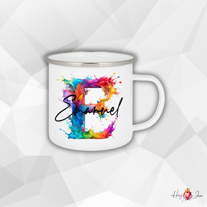 Personalisierte Emaille Tasse mit Namen Edelstahl Tasse Regenbogen_014H