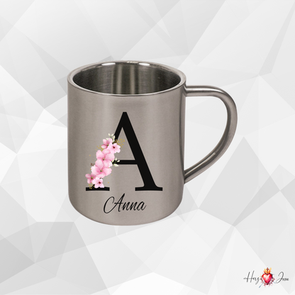 Personalisierte Edelstahl Tasse mit Namen Kaffeetasse Geschenkidee Camping Outdoor_013K