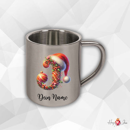 Personalisierte Edelstahl Tasse mit Namen Kaffeetasse Geschenkidee Camping Weihnachtsmotiv_020K