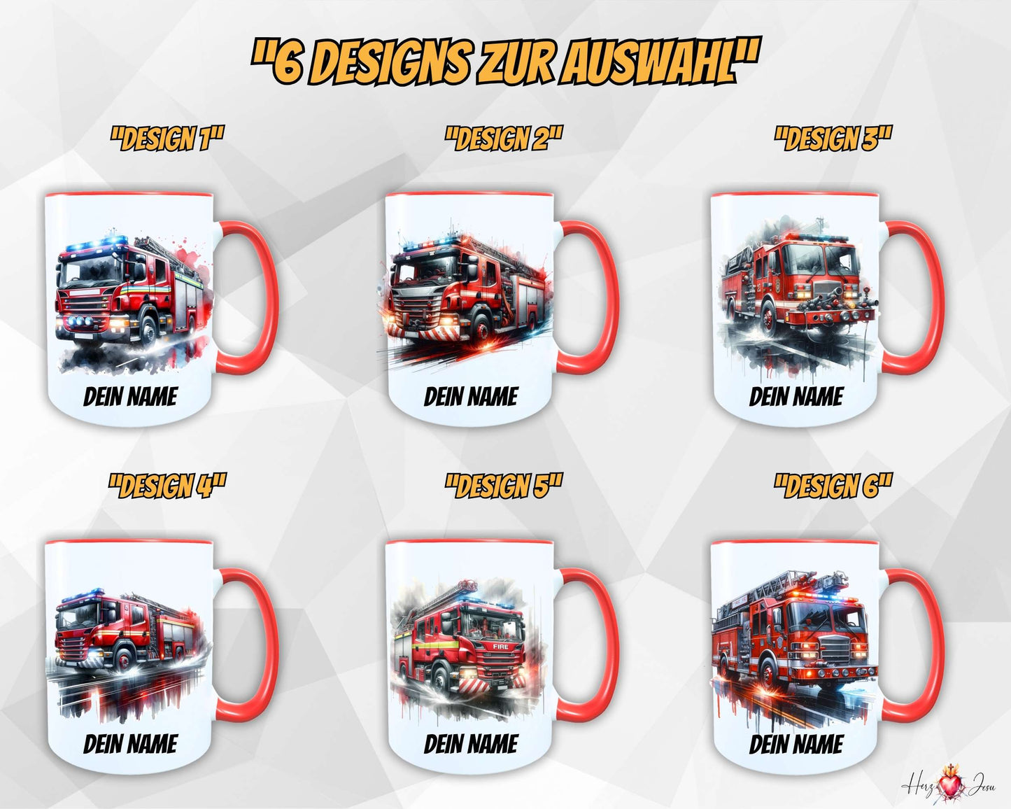 Personalisierte Keramik Tasse mit Namen – Feuerwehr Motiv | Geschenkidee für Kinder & Schulanfänger_0063T