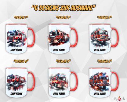 Personalisierte Keramik Tasse mit Namen – Feuerwehr Motiv | Geschenkidee für Kinder & Schulanfänger_0063T