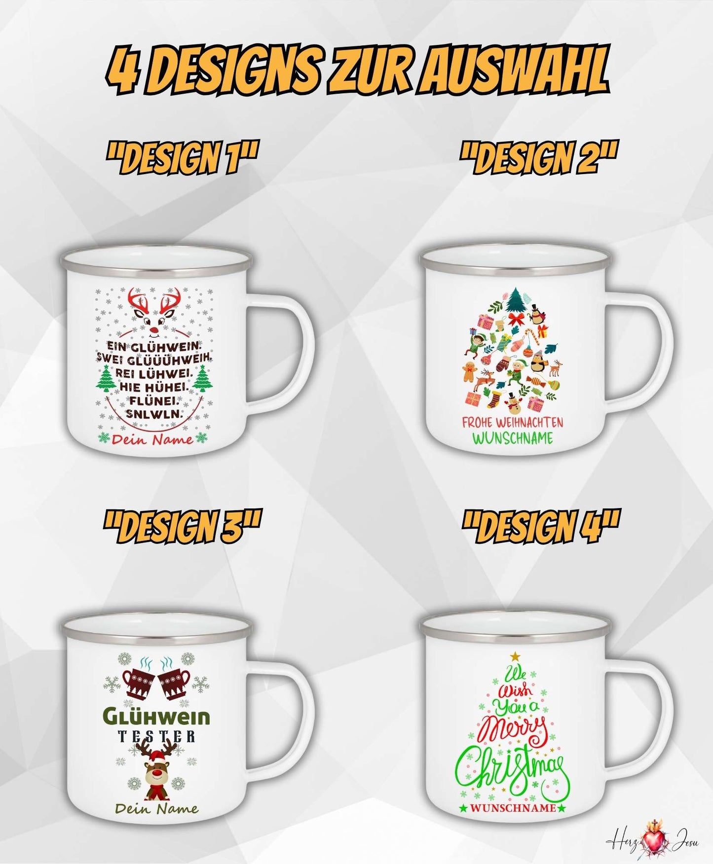 Personalisierte Emaille Tasse mit Namen Kaffeetasse Geschenkidee Geburtstag Weihnachtstasse_007H