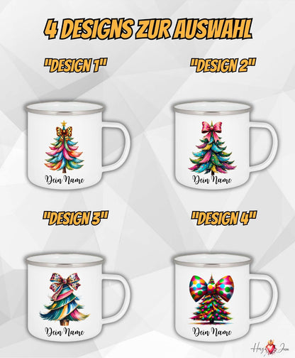 Personalisierte Emaille Tasse mit Namen Edelstahl Tasse Weihnachtstasse personalisiert Weihnachtsbaum Design als Geschenkidee_0030H