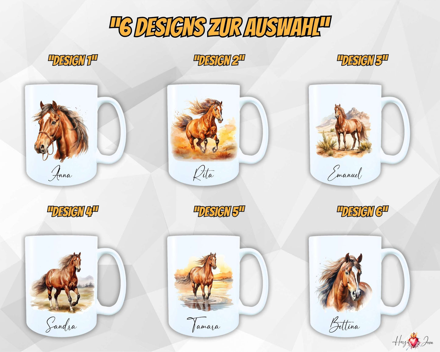 Personalisierte Keramik Tasse mit Namen – Pferde Motiv | Geschenkidee für Kinder & Schulanfänger_0064T