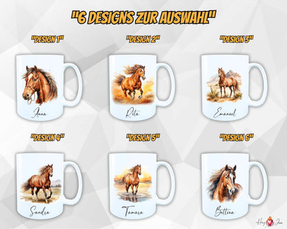 Personalisierte Keramik Tasse mit Namen – Pferde Motiv | Geschenkidee für Kinder & Schulanfänger_0064T