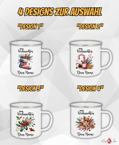 Personalisierte Emaille-Tasse mit Namen – Individuelle Kaffeetasse als Geschenkidee oder Weihnachtstasse_026H