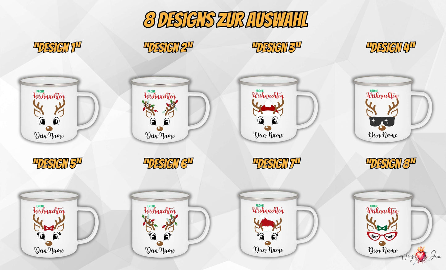 Personalisierte Emaille Tasse mit Namen Edelstahl Tasse Weihnachtstasse personalisiert Rentier Design als Geschenkidee_0028H