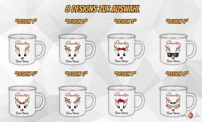 Personalisierte Emaille Tasse mit Namen Edelstahl Tasse Weihnachtstasse personalisiert Rentier Design als Geschenkidee_0028H