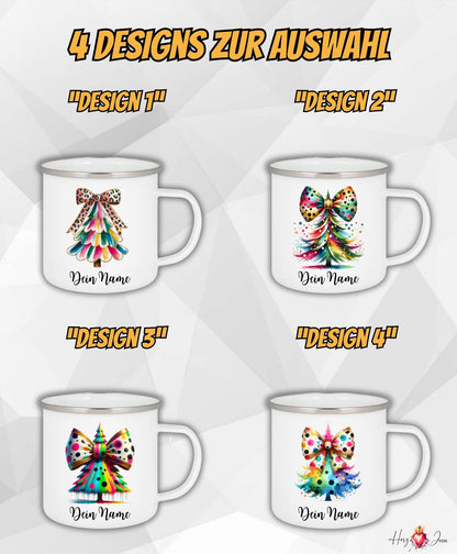 Personalisierte Emaille Tasse mit Namen Edelstahl Tasse Weihnachtstasse personalisiert Weihnachtsbaum Design als Geschenkidee_0029H