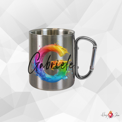 Personalisierte Edelstahl Tasse mit Namen | Camping Outdoor Kaffeetasse Geschenkidee