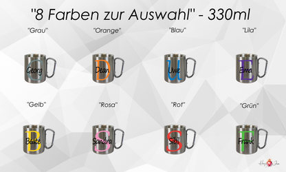 Personalisierte Edelstahl Tasse mit Namen Kaffeetasse Geschenkidee Camping Outdoor_004K