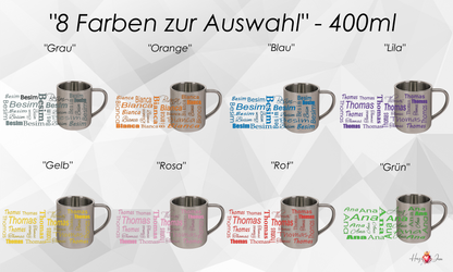 Personalisierte Edelstahl Tasse mit Namen Kaffeetasse Geschenkidee Camping Outdoor_005K