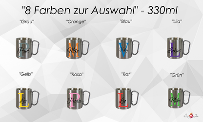 Personalisierte Edelstahl Tasse mit Namen Kaffeetasse Geschenkidee Camping Outdoor_001K