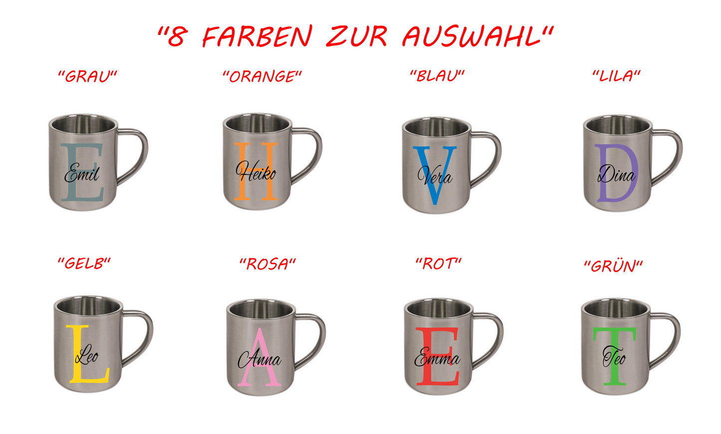 Personalisierte Edelstahl Tasse mit Namen Kaffeetasse Geschenkidee Camping Outdoor_001K