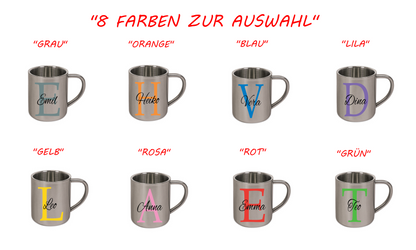 Personalisierte Edelstahl Tasse mit Namen Kaffeetasse Geschenkidee Camping Outdoor_001K