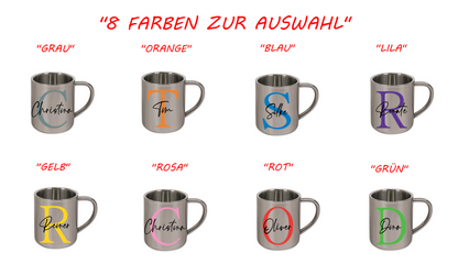 Personalisierte Edelstahl Tasse mit Namen Kaffeetasse Geschenkidee Camping Outdoor_003K