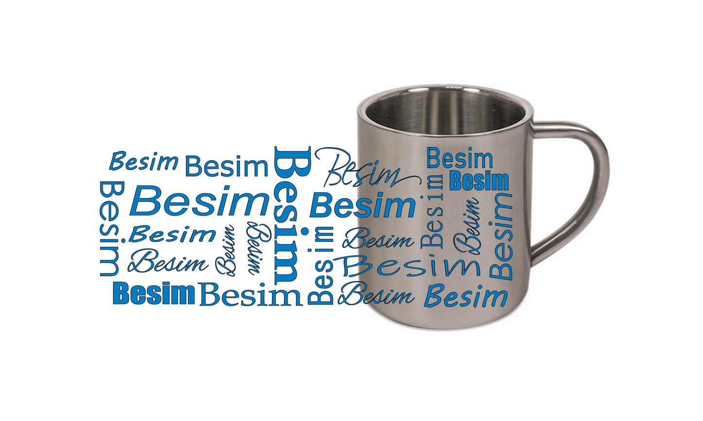 Personalisierte Edelstahl Tasse mit Namen Kaffeetasse Geschenkidee Camping Outdoor_005K