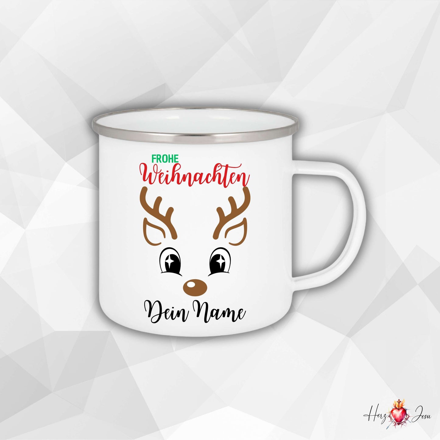 Personalisierte Emaille Tasse mit Namen Edelstahl Tasse Weihnachtstasse personalisiert Rentier Design als Geschenkidee_0028H