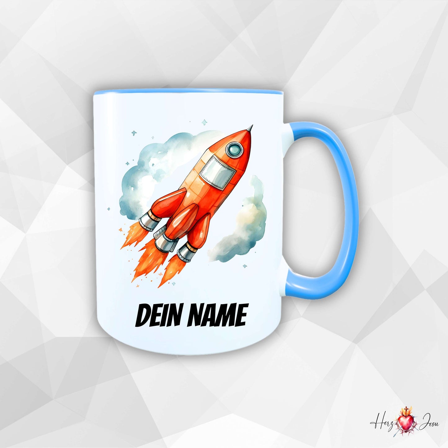 Personalisierte Tasse mit Namen, Rakete Motiv