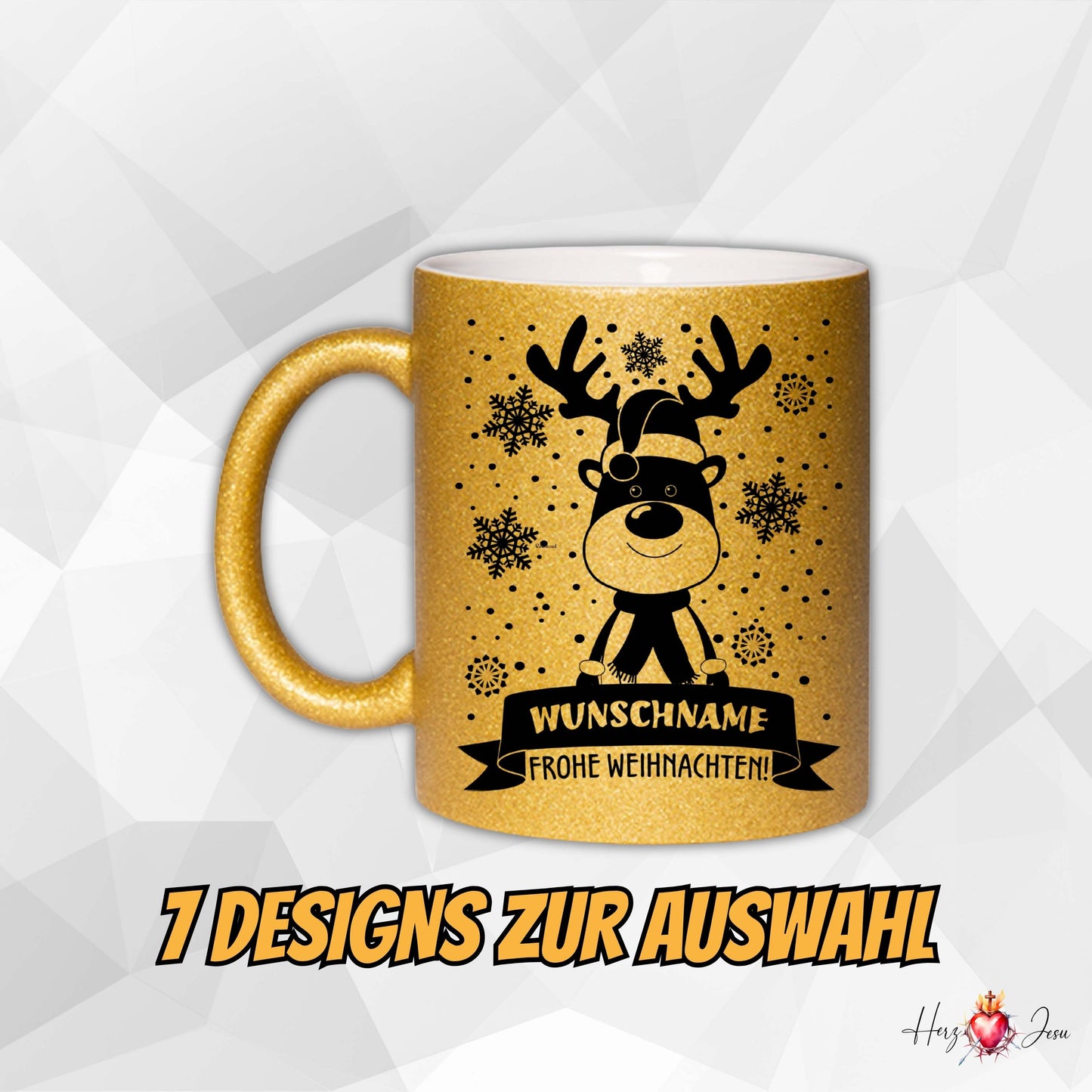 Personalisierte Glitzer Tasse mit Weihnachtsmotiv
