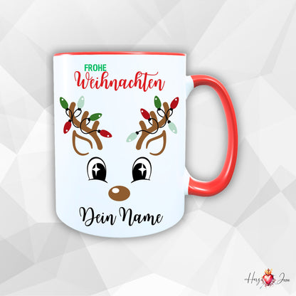 Personalisierte Keramik Weihnachtstasse mit deinem Namen Rentier Motiv_0055T