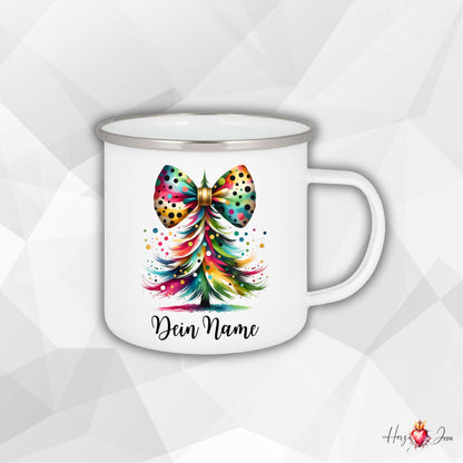 Personalisierte Emaille Tasse mit Namen Edelstahl Tasse Weihnachtstasse personalisiert Weihnachtsbaum Design als Geschenkidee_0029H