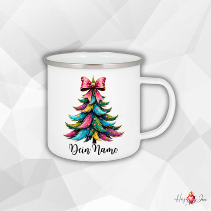 Personalisierte Emaille Tasse mit Namen Edelstahl Tasse Weihnachtstasse personalisiert Weihnachtsbaum Design als Geschenkidee_0030H