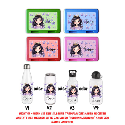 Brotzeitbox mit Trinkflasche | Personalisierbar Prinzessin Einschulung