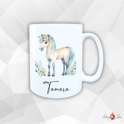 Personalisierte Keramik Tasse mit Namen – Pferde Motiv | Geschenkidee für Kinder & Schulanfänger_0054T