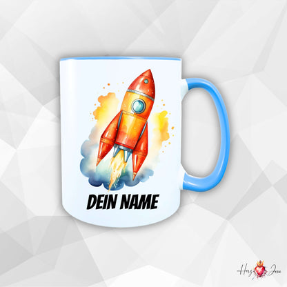 Personalisierte Keramik Tasse mit Namen – Raketen Motiv | Geschenkidee für Kinder & Schulanfänger_0060T