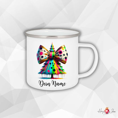 Personalisierte Emaille Tasse mit Namen Edelstahl Tasse Weihnachtstasse personalisiert Weihnachtsbaum Design als Geschenkidee_0029H