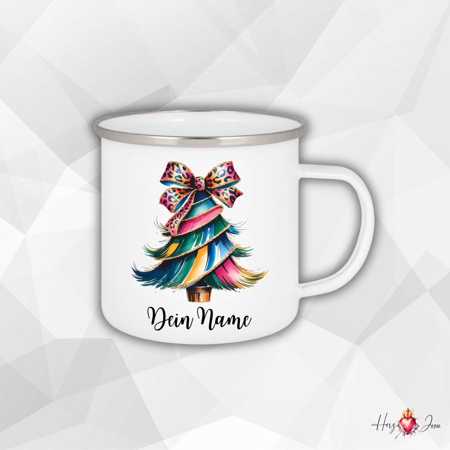 Personalisierte Emaille Tasse mit Namen Edelstahl Tasse Weihnachtstasse personalisiert Weihnachtsbaum Design als Geschenkidee_0030H
