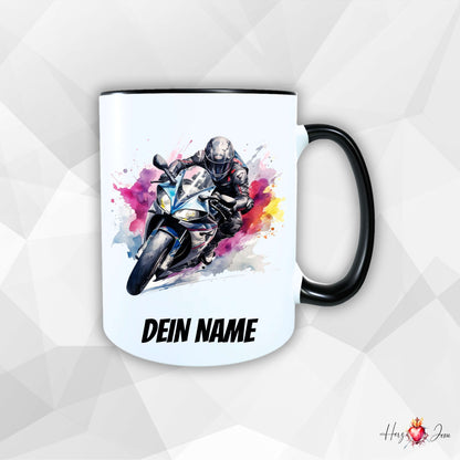 Personalisierte Keramik Tasse mit Namen – Motorrad Motiv | Geschenkidee für Kinder & Schulanfänger_0088T