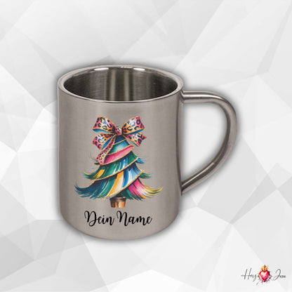 Personalisierte Edelstahl Tasse mit Namen Kaffeetasse Geschenkidee Camping Weihnachtsmotiv_019K