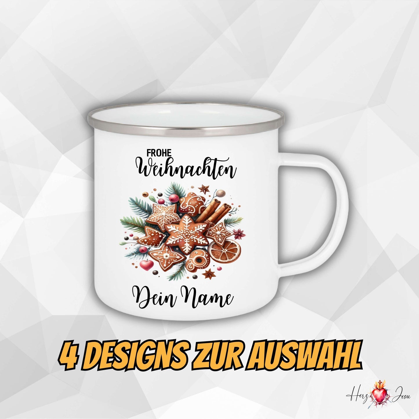 Personalisierte Emaille Tasse mit Namen, Weihnachtstasse