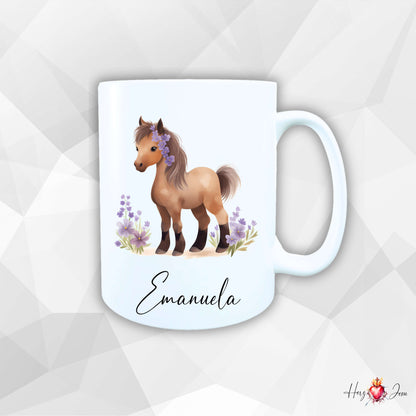 Personalisierte Keramik Tasse mit Namen – Pferde Motiv | Geschenkidee für Kinder & Schulanfänger_0054T