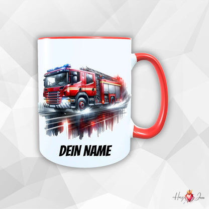 Personalisierte Keramik Tasse mit Namen – Feuerwehr Motiv | Geschenkidee für Kinder & Schulanfänger_0063T