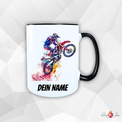 Personalisierte Keramik Tasse mit Namen – Motorcross Motiv | Geschenkidee für Kinder & Schulanfänger_0068T