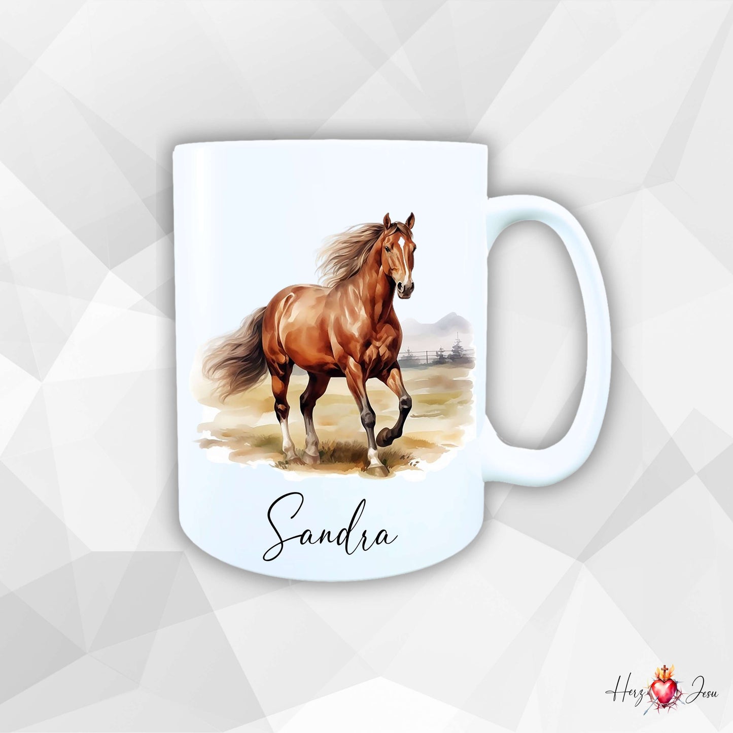 Personalisierte Keramik Tasse mit Namen – Pferde Motiv | Geschenkidee für Kinder & Schulanfänger_0064T