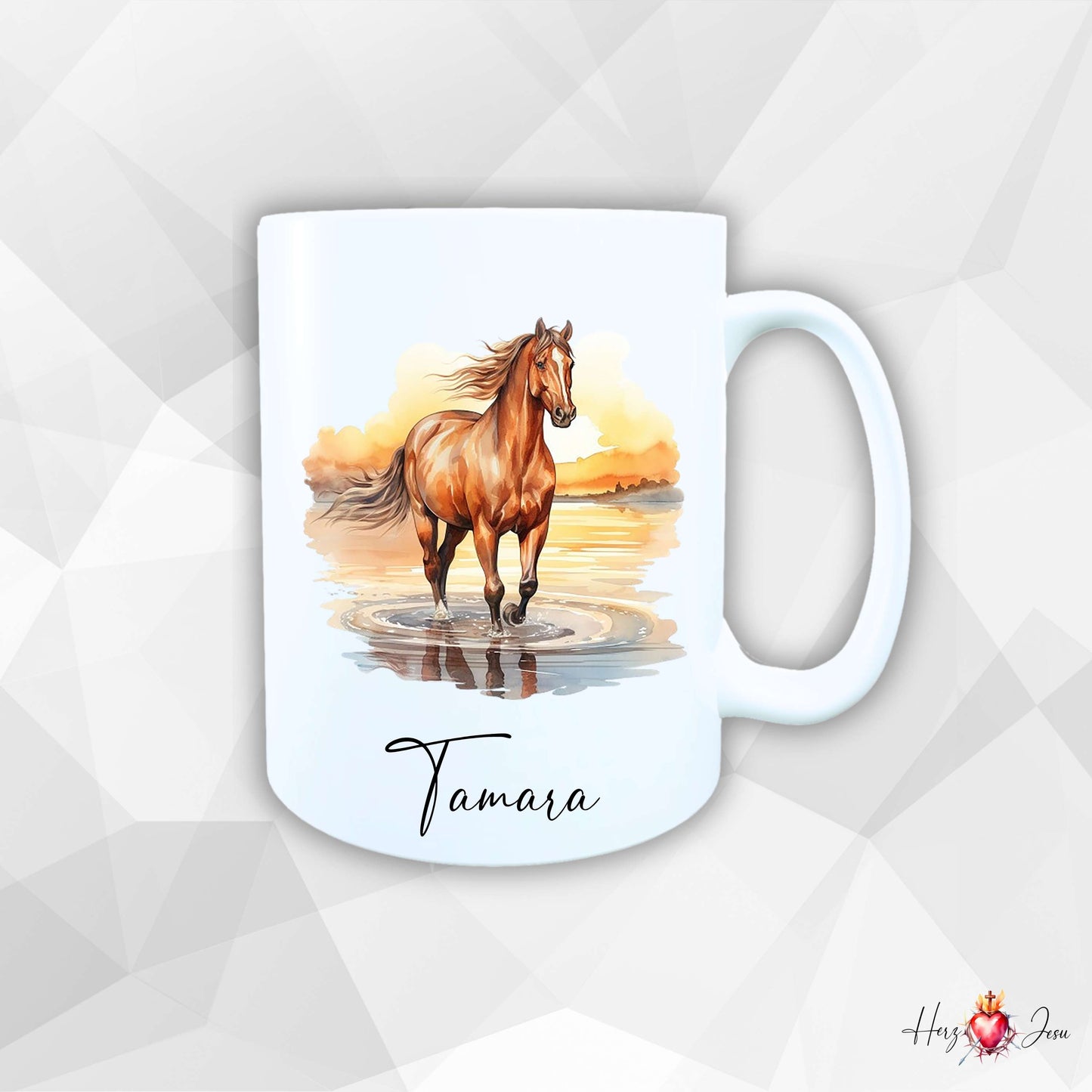 Personalisierte Keramik Tasse mit Namen – Pferde Motiv | Geschenkidee für Kinder & Schulanfänger_0064T