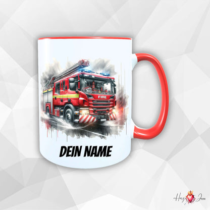 Personalisierte Keramik Tasse mit Namen – Feuerwehr Motiv | Geschenkidee für Kinder & Schulanfänger_0063T