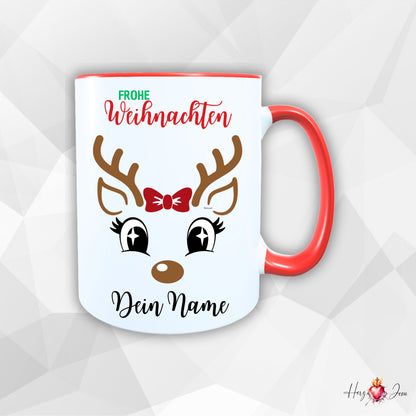 Personalisierte Keramik Weihnachtstasse mit deinem Namen Rentier Motiv_0055T